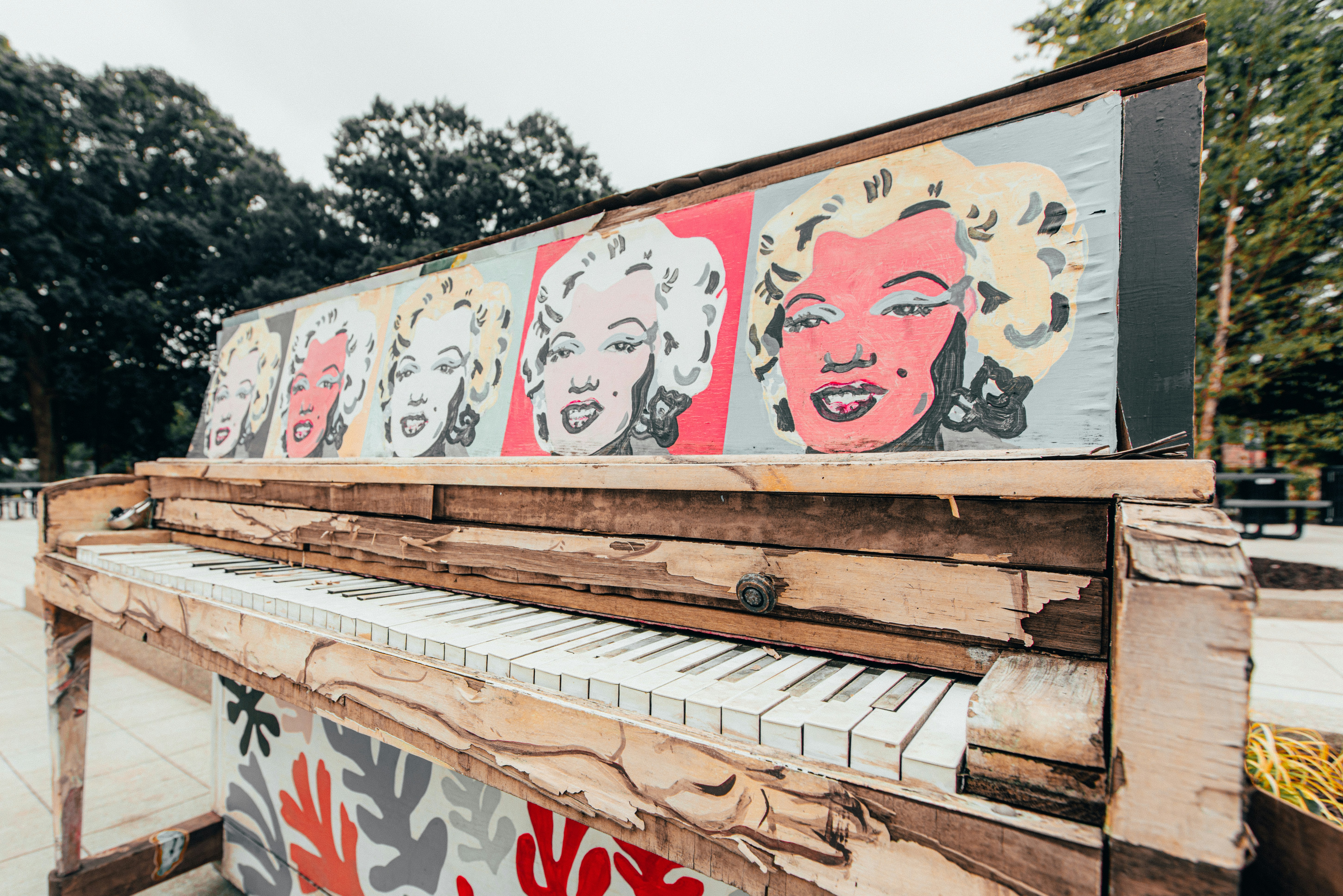 Moore Square in Raleigh with picture art of Marilyn Monroe