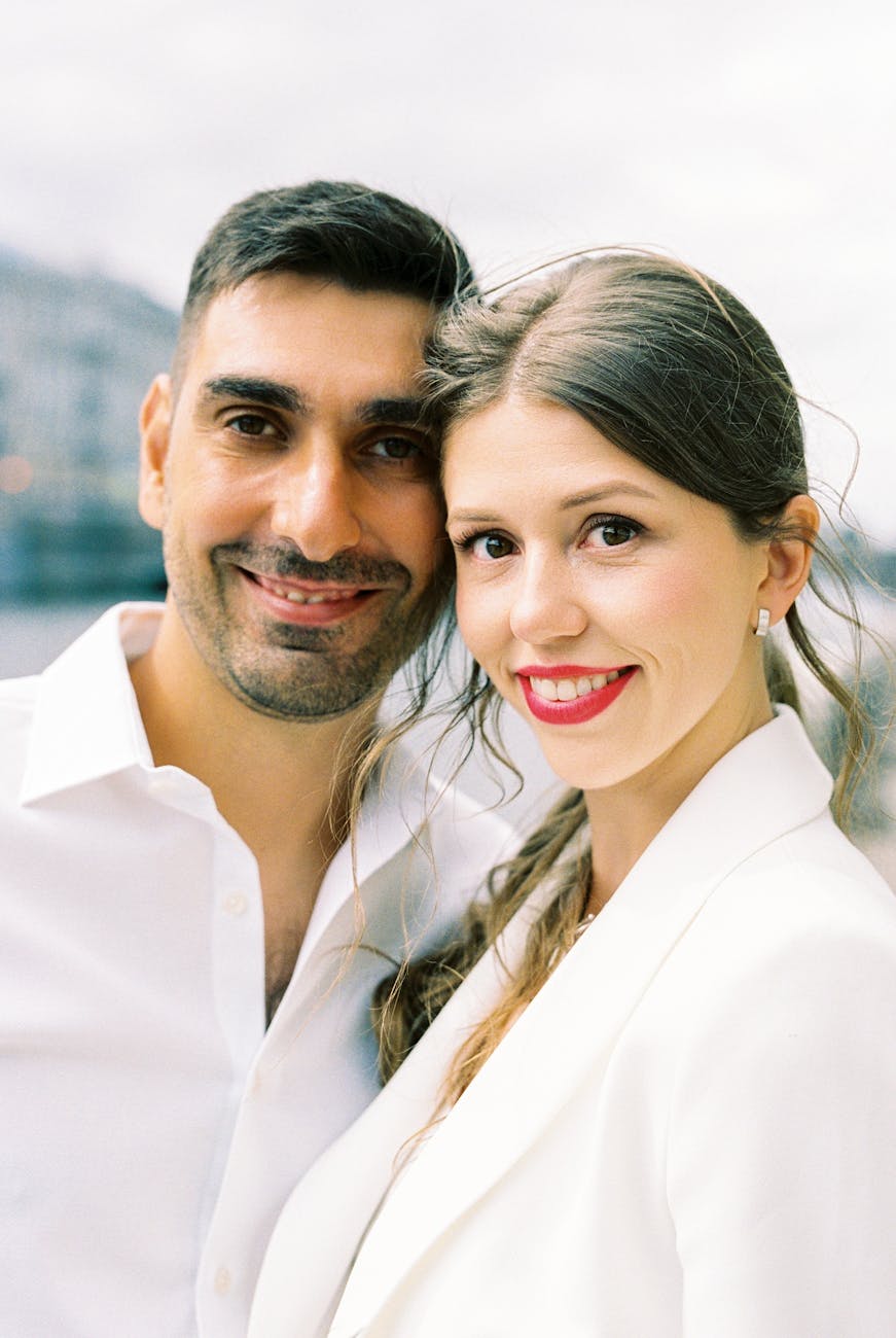 Caucasian couple united by Columbus matchmakers smiling at the camera
