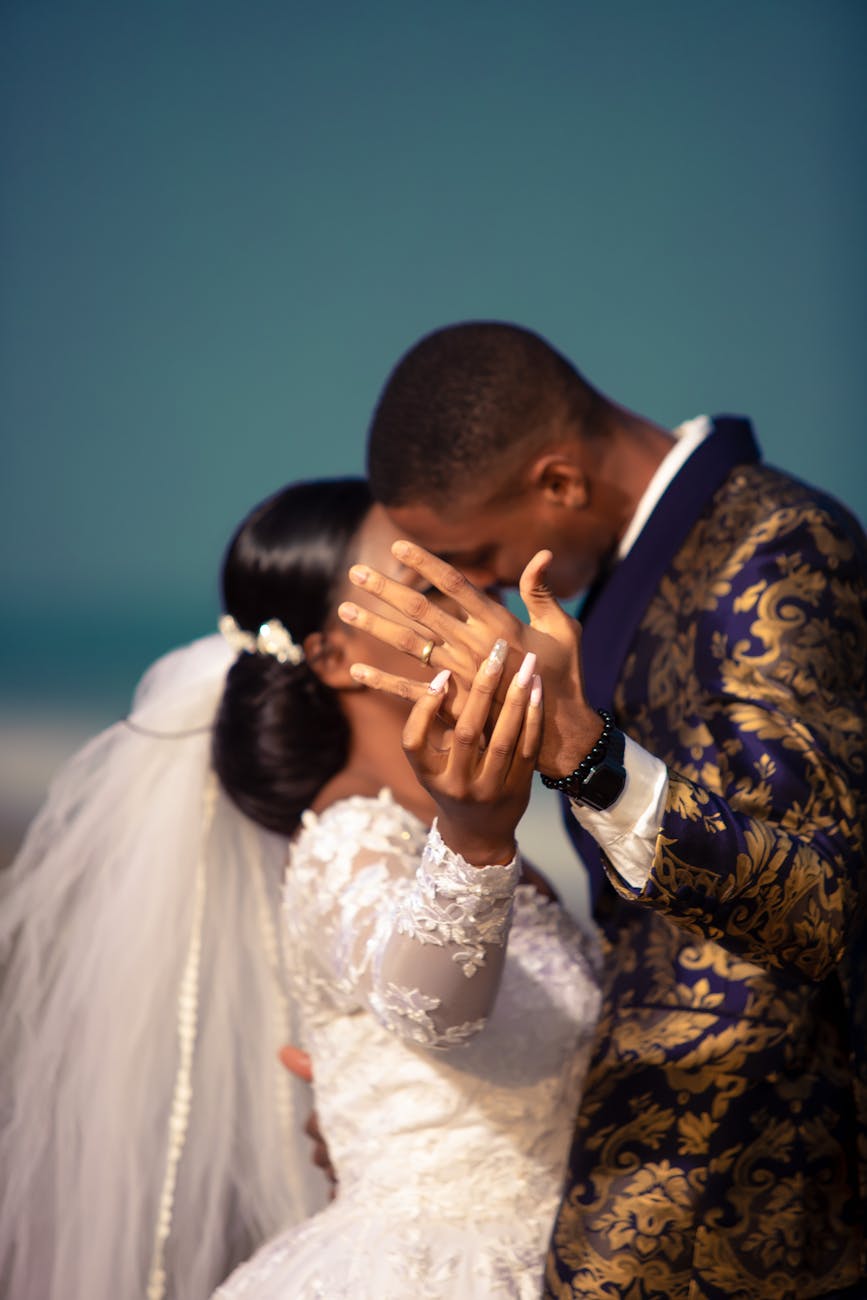 Black professional couple on their wedding day